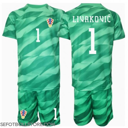 Kroatien Dominik Livakovic #1 Målvakt Replika babykläder Bortaställ Barn EM 2024 Kortärmad (+ korta byxor)